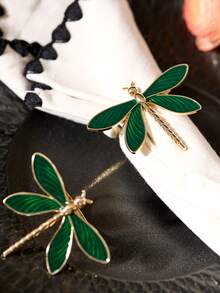 Cirelle 2pcs/Set Green Dragonfly Napkin Rings Animal Series Table Decoration,Elegant Dragonfly Napkin Rings - Decorative Table Accessories For Weddings, Dinner Parties, And Festive Events, New Year, Christmas, Valentine's Day, Rama Table Decor, Family Dining, Wedding Decor, High-End Hotel Supplies, Housewarming Gift, Summer Home Decor - Green - View 2