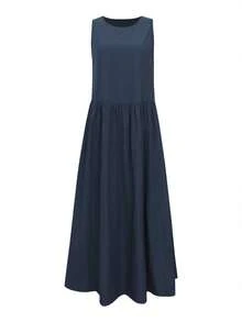 春夏休闲圆领无袖宽松纯色长款连衣裙，长袖开衫，时尚撞色设计，外套，返校穿搭，美式长款衬衫，教师装，通勤装，极简主义，办公装，复古风，简约风，法式风，秋季复古上衣，保暖，教师毛衣，V领，长袖，女士休闲长袖上衣，约会装，海滩装 - 藏蓝色 - 查看 4