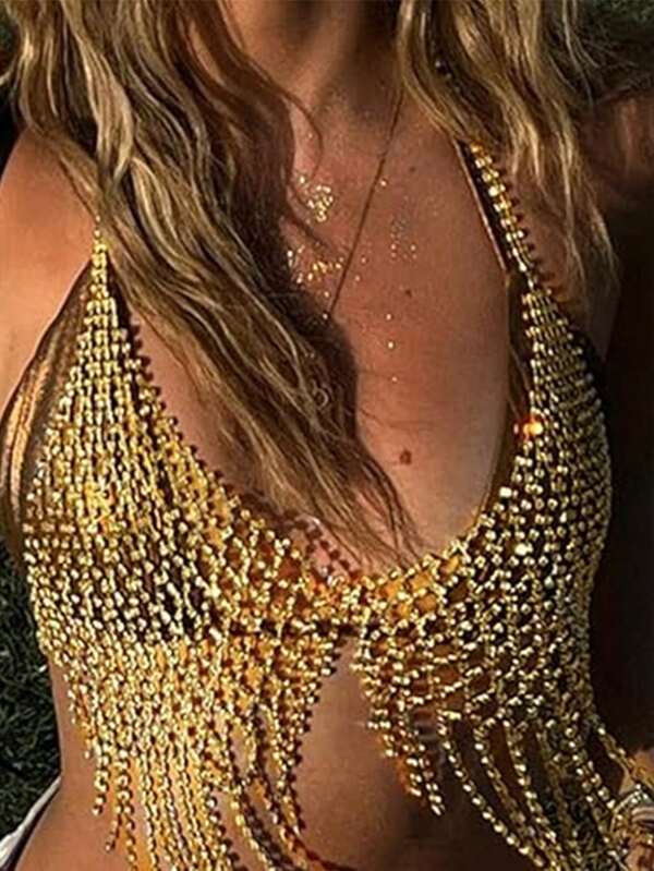 Chest Chain Nightclub Party Exaggerated Women's Sexy Underwear Accessories Gorgeous Banquet Bling Jewelry Accessories, Suitable For Balls, Parties, Banquets