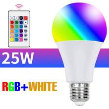 25W RGB LED 灯泡带遥控器，彩色室内 220V/110V 多色变色可调光嵌入式吊灯灯泡 5W RGBW 冷白/RGBWW 暖白 10W 智能电竞室卧室床头圣诞节万圣节节日礼物夜间装饰照明 15W 动态 4 种模式 15 种颜色派对酒吧聚光灯 20W 可调亮度客厅背光壁灯氛围灯 - RGB Bulb-with 24key Remote(E27/E26) - 查看 21