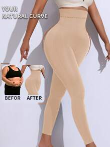 Women's Slimming Pants, High Waist Compression Leggings, Seamless Yoga Pants, Tummy Control Shapewear, Butt Lifting Workout Tights, Fitness Gym Skinny Trousers - Apricot - View 1