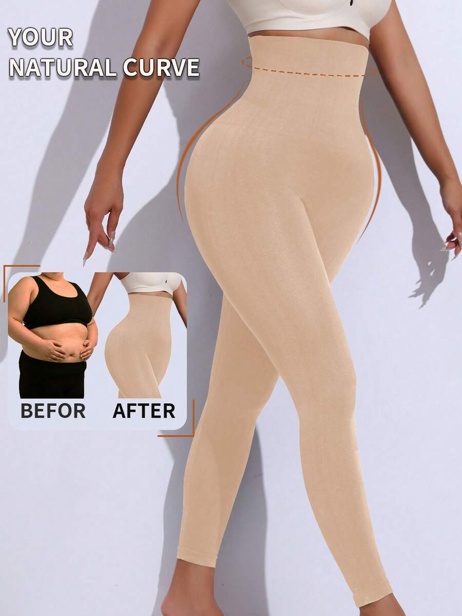 Women's Slimming Pants, High Waist Compression Leggings, Seamless Yoga Pants, Tummy Control Shapewear, Butt Lifting Workout Tights, Fitness Gym Skinny Trousers - Apricot - View 1