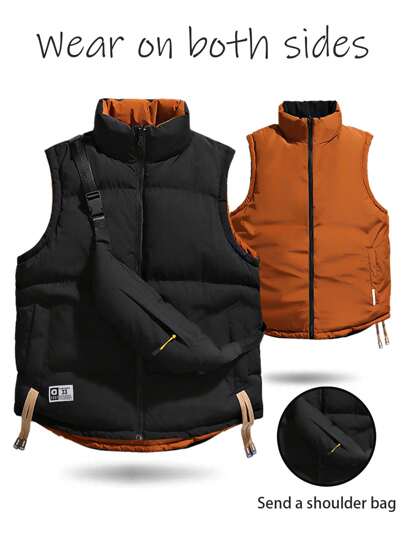 Men's Autumn/Winter Thick Casual Reversible Stand Collar Fashion Vest, Outdoor Warm Photography Fishing Sleeveless Jacket,Fleece