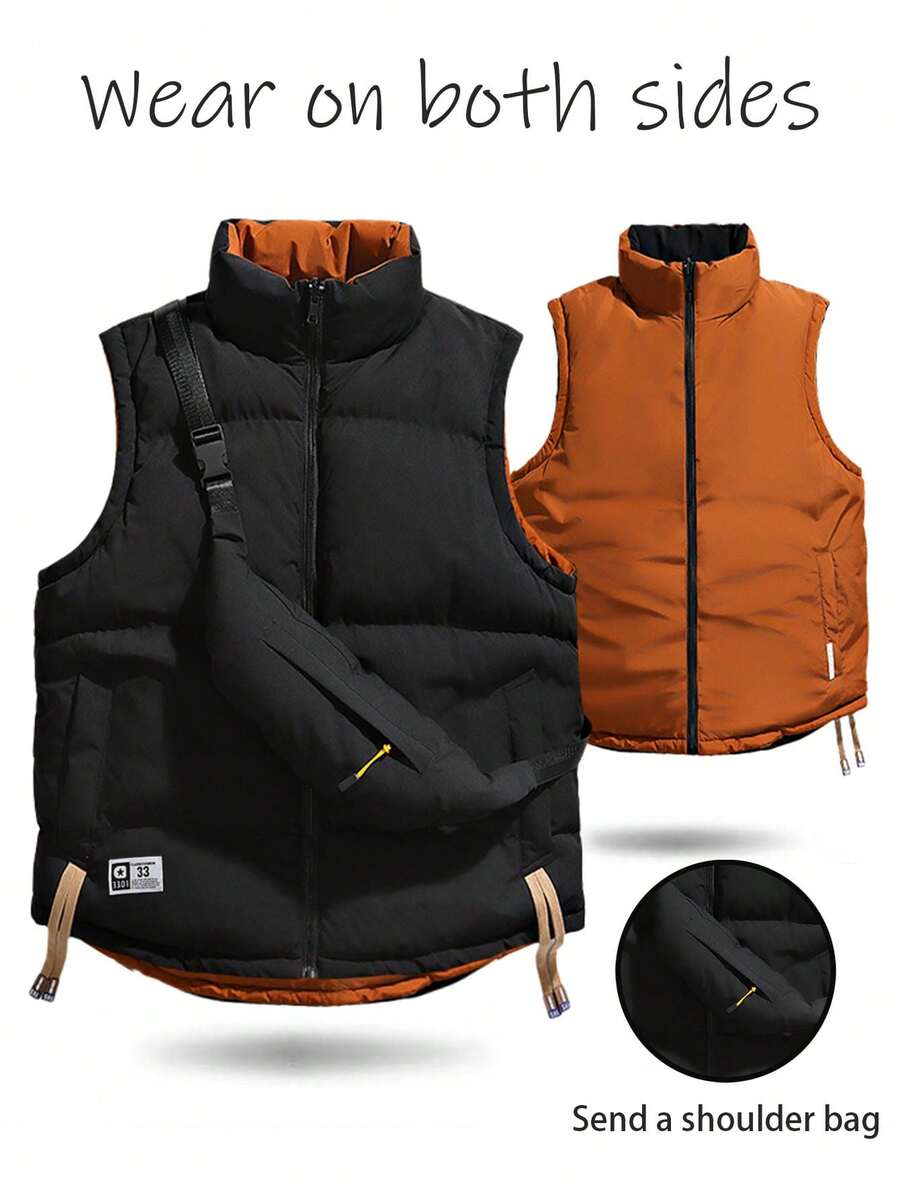 男士秋冬加厚休闲双面立领时尚背心，户外保暖摄影钓鱼无袖外套，抓绒