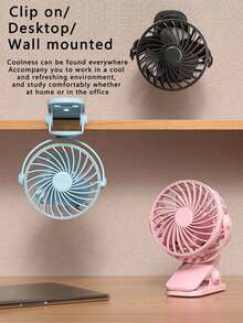 Tragbarer, wiederaufladbarer 720 °-Ventilator mit LED-Lichtern, kleiner Schreibtischventilator, klein, kraftvoll, 3 Geschwindigkeiten, leise, USB-aufladebarer Mini-Kühlventilan für Schreibtischtisch, Zuhause, Büro, Kinderwagen, Camping, Frauengeschenke