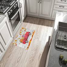 1/2 piezas Alfombra de piso de otoño y Acción de Gracias, hojas de arce amarillas clásicas y alfombras de suelo de cocina con estampado de camión rojo rellenas con calabaza, perfectas para uso en interiores/exteriores, familia, cocina, comedor, decoración de atmósfera de Accións