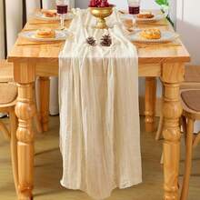 2 piezas Mantel de mesa de estilo bohemio en color marfil y crema de tela de queso, adecuado para baby shower, decoración de boda, fiesta festiva, mesa de comedor