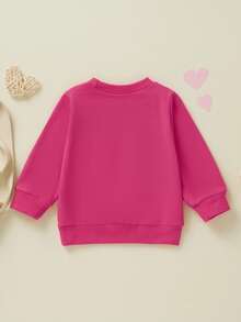 Mommy And Me Matching Outfits Mama And Mini Long Sleeve Crewneck Pullover Tops Mother Baby Sweatshirt Clothes - 玫紅色 - 查看 5