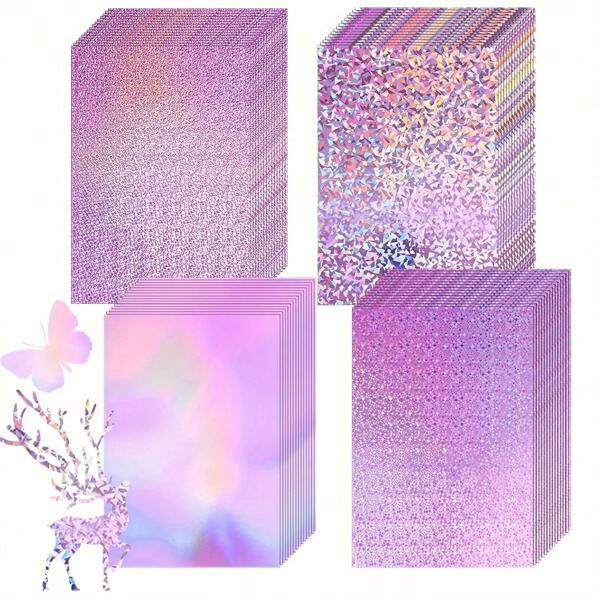 40 Blatt holografisches Aufkleberpapier - selbstklebende wasserfeste klare Vinyl-Überzugsfolie, 4 gemischte Stile, A4-Größe für Dokumente, Etiketten, Basteleien - langanhaltend, wiederverwendbar & nicht bedruckbar, Schulsachen, Ersttagsschulbedarf