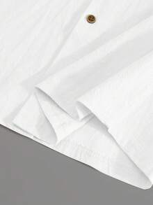 Men's Solid Color Linen Button-Up Long Sleeve Mandarin Collar Shirt And Pants, Vacation Casual Husband 2-Piece Set