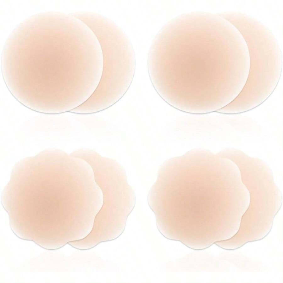 QY VBT 4 Pairs Pasties Nipple Covers Sticky Silicone Nipple Cover For Dress No Show Reusable Breast Petals For Woman 8380 - như hình ảnh - Xem 1