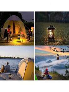 Lampião Lanterna Led Retro Bateria Recarregavel Usb Camping Viagem Alta Duracao Multifuncional Luminaria Luz Emergencia - Preto - Visão 7