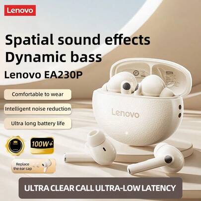 Lenovo 联想EA230P真无线蓝牙耳机，蓝牙5.4，皮革设计，智能通话降噪带麦克风，超长续航，适合运动、游戏和办公使用，入耳式耳机