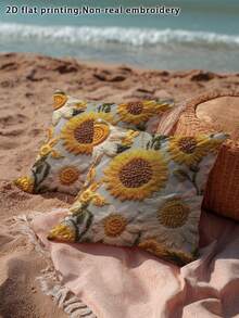 1 pieza Funda de almohada estampada con elemento de girasol, conjunto de decoración del hogar minimalista brillante, diseño con cremallera, hecho de tela de poliéster para un fácil lavado, superficie suave y mullida, adecuado para sala de estar, dormitorio, patio exterior (no incluye inserto de almohada), impresión plana 2D, sin bordado real