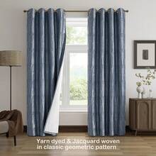 Beige And Black% Blackout Geometric Pattern Curtains, 52 Inch Wide 96 Inches Long 2 Panels, Thermal Insulated Noise Reducing Anti-Rust Grommet Drapes Bedroom Living Room,, Modern Style, Energy-Efficient - 靛藍色和銀色 - 查看 3