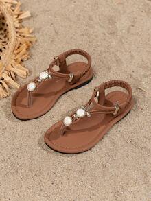 2025 New Bohemian Style Children Sandals, Bright Leather Sandals In Yellow And Pink, Fashion Design, Beach Sandals, Suitable For High School And College Students - Coffee Brown - View 2