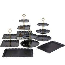 6 Pcs Cake Stand, Plastic Dessert Table Display Set, Three-Tier Shelf, Two-Tier Shelf And Dessert Tray Set. Suitable For Birthdays, Parties, Tea Parties. Black/White - Black - View 1