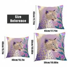 1pc Purple Floral & Leopard Print Throw Pillow Cover, Soft Peach Velvet Fabric, 45*45cm/50*50cm Cushion Cover For Modern Sofa, Indoor Decor, Party Decoration, Gift