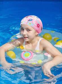 1 PC Pink Comfortable Cartoon Printing Pattern Elastic Teenagers Swimming Cap Comfortable Non-Tightening Cloth Cap Long Hair Ear Protection Hat Swimming Pool Swimming Cap