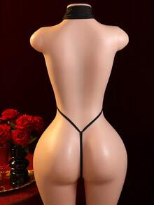 Black Sexy Neckline Lingerie, One Size High Elastic Fabric, Hollow Adult Underwear, Fishnet Body Suit Panties, Mesh Tights, Open Leg Lift Butt Babydoll, Slimming Dress, Pajamas, Sexy Lingerie, Swimwear, Beach Wear - 黑色 - 查看 3