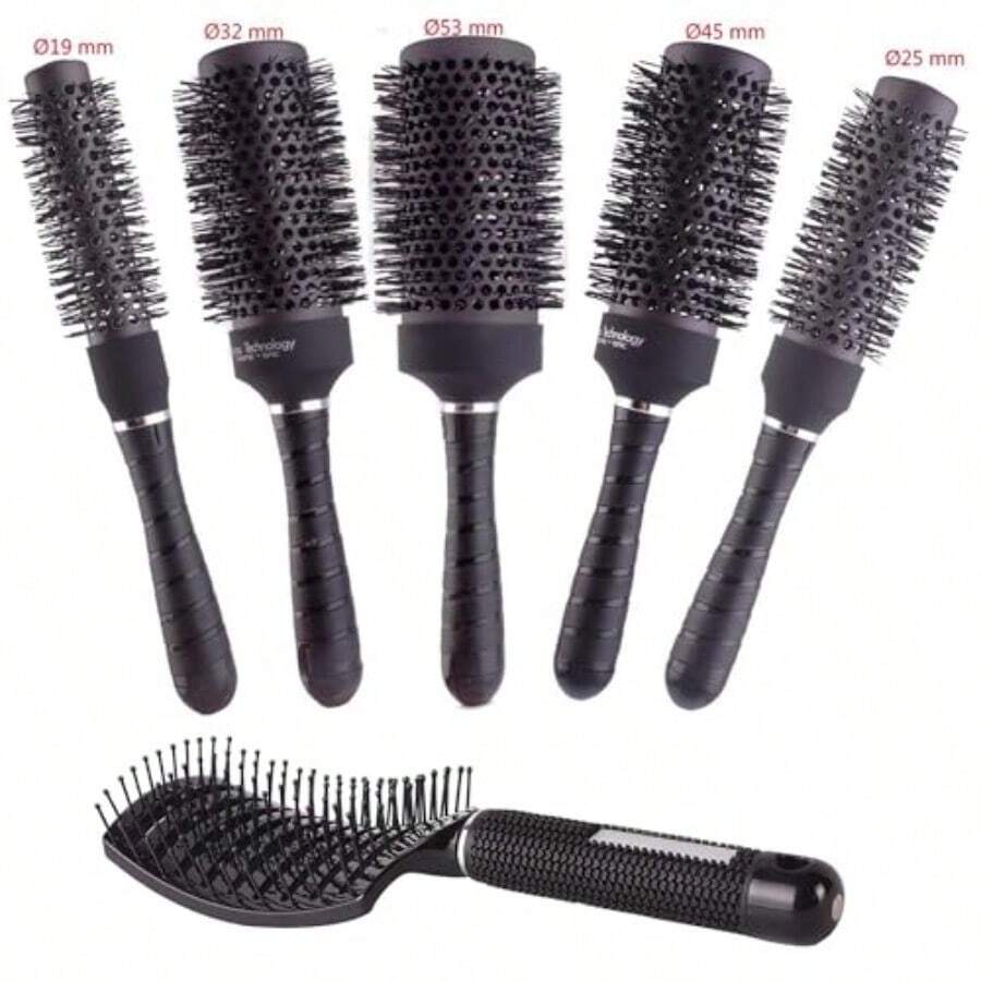 Bundle para peinado definitivo: Set de cepillos cerámicos térmicos redondos, cepillo Detan Perfect con ventilación rizada, perfecto para rizarse y dar volumen al cabello