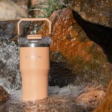 1pc Oversized Insulated Tumbler Water Bottle, High Capacity Stylish Design With Handle, Can Hold Hot Water, Thick Straw Cup For Home Back To School