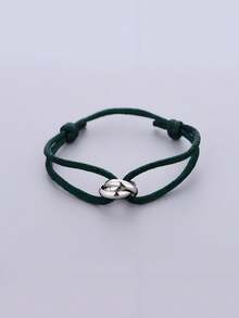 1 pieza Brazalete ajustable unisex hecho a mano de acero inoxidable delgado y hueco con 3 anillos chapados en plata, regalo para parejas - Plateado - Ver 7