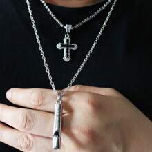 1 Pc Cross Rhinestone Pendant Choker Necklaces Fashion Hip Hop Rapper's Neck Jewelry Gift Zinc Alloy Whistle Pendant Outdoors Sounded Survive Tool Necklace Punk Jewelry