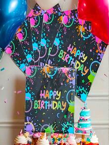 مناديل ورقية قابلة للتخلص منها بمقاس 33 * 33 سم، خلفية سوداء مع حلقات ملونة ورسومات تخطيطية، مناديل فلورية للحفلات وحفلات الرسم، "هيا نتألق"، مناسبة لحفلات عيد الميلاد والكريسماس