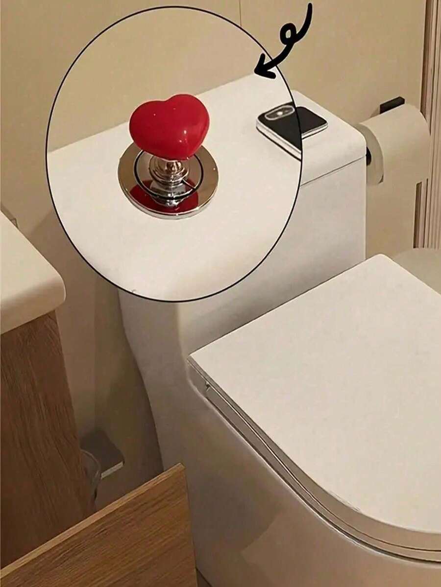 2/5/10个装心形马桶水箱辅助按钮，马桶水箱装饰辅助按钮，水箱膨胀冲水开关，夏季浴室装饰辅助开关，浴室配件，浴室工具 - 彩色 - 查看 1