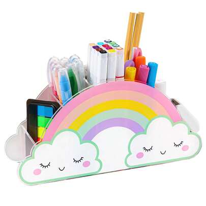 Rainbow Acrylic Desktop Organizer For Home Office – Lightweight Pencil Holder And Multi-Compartment Office Stationery Storage Box To Keep Your Desk Neat And Accessible, Ideal For Pens, Pencils, Markers, Rulers, Highlighters, Clips, And Small Accessories In Modern Workspaces, Durable, Space-Saving, And Easy To Use