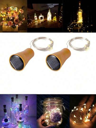1 pieza/5 piezas Luces solares para botellas de vino de 6.6ft 20LED, luces de hadas con forma de corcho, luces navideñas, lámpara decorativa de alambre de cobre para el hogar, vacaciones, fiestas, jardín, blanco cálido/blanco/color