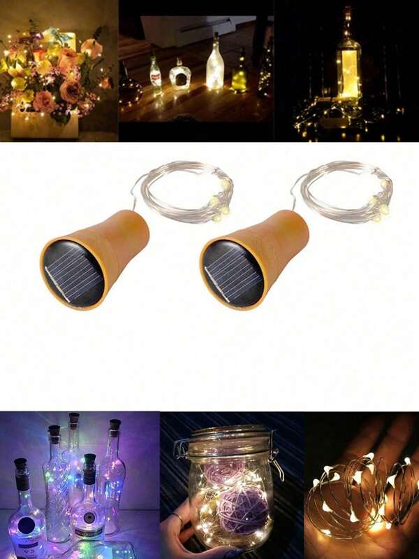 1pc/5pcs 6.6ft 20LED Solar Powered Wine Bottle Lights, Cork Shaped Fairy Lights Garland, Christmas Lights, Copper Wire Decor Lamp For Home, Holiday, Party, Garden, Warm White/White/Color