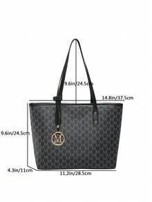 全印花单肩手提包，母亲节礼物，复古字母印花手提包，大容量单肩包，通勤必备腋下包 - 黑色 - 查看 7