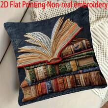 1 件复古书籍装饰枕套，中世纪手稿设计，2D 刺绣印花柔软毛绒 18"X18" 靠垫套，拉链闭合，可机洗，适用于沙发、卧室、家居装饰，不含枕芯 - 彩色 - 查看 2