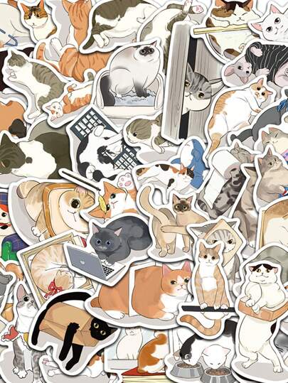 Set de 50 pegatinas retro y lindas de gatos y gatitos de dibujos animados, divertidos adhesivos decorativos para cuadernos, equipaje, botellas de agua, portátiles, guitarras, teléfonos y papelería