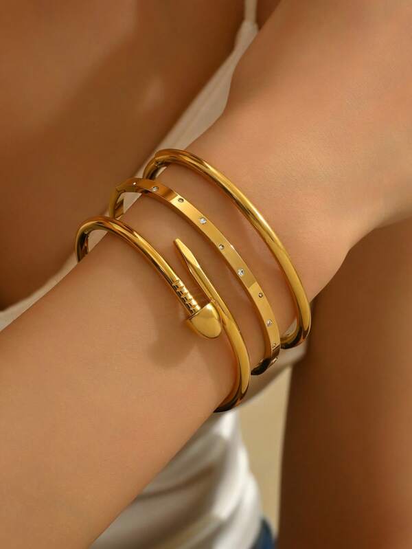 1/3 pièces Ensemble de bracelets en acier inoxydable de couleur macaron, forme de cœur, élégant, simple et , plaqué or 18 carats, poli miroir, électroplaqué sous vide, imperméable et ne se décolore pas facilement. Convient pour les rassemblements de femmes et le port quotidien