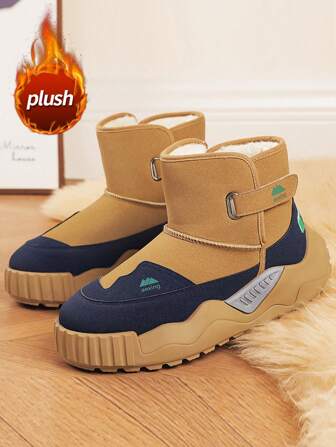 男士冬季靴子，采用钩环设计，保暖内衬，男士厚款中筒保暖靴，秋冬季户外穿着，新款保暖防寒厚底防滑雪地靴，时尚纯色百搭滑雪和训练靴