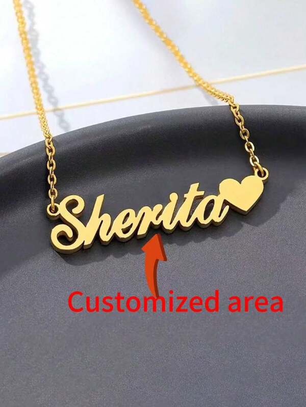 Collar con colgante personalizado con nombre y amor chapado en oro de 18K para niña, joyería para el cuello de acero inoxidable, regalo, letra, grabado, ornamental, exquisito, elegante, moderno, personalizado, único, regalos para bebé, regalos ideales para él, regalos ideales para ella, hijo, hija