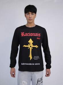 Men's Long-Sleeved T-Shirt. Cloth And Cotton. Rock Band Theme. - 黑色 - 查看 7