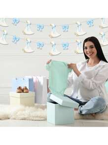 15pcs/Set Silly Goose Birthday Banner And Bow Silly Goose Party Decoration, Farm Animal Baby Shower, Birthday, Party, Gender Revealing Decoration Banner(Blue)