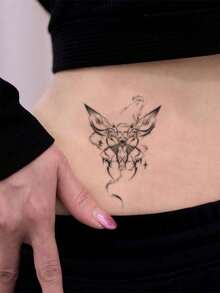 1pc Y2K Style Black Ink Butterfly, Star, Blade Temporary Tattoo Sticker, Waterproof Sweat-Proof Washable Faux Tattoo For Arm, Shoulder, Suitable For Fashion People