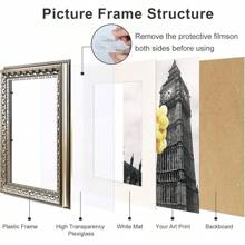 11x14 Vintage Picture Frames,Antique Picture Frame With White Mat For 8x10 Picture,Gold Frame For Wall Decor,1 Pack Ornate Picture Frame,Gold