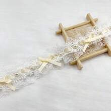 1 Stück französischer Stil Satin Schleife mit doppelter Lage und bestickter Spitzenborte, charmante Schleife, Material für Hochzeitskleider zum selbermachen, Stoff-Spitzenband für Kleidung, Haarzubehör, Heimdekoration, in verschiedenen Farben erhältlich