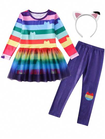 Toddler Girls Birthday Party Halloween Carnival Costume Cosplay Dress +Pants 2pcs Outfit Set