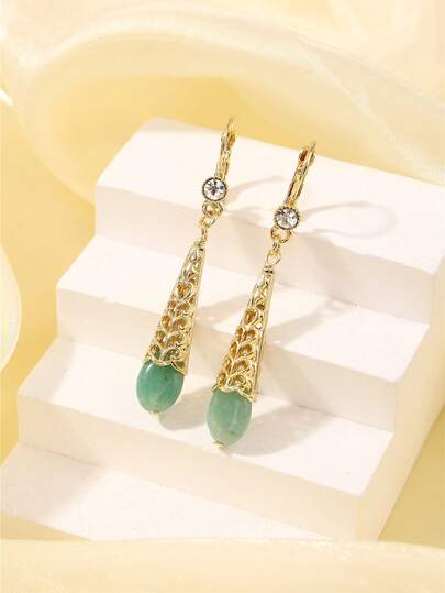 1 Pair Natural Stone Gemstone Earrings, Moroccan Style Jewelry Dangle Earrings, Bridal Wedding Party Accessories, Teardrop Shape, Gift For Women