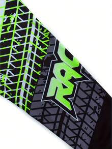 男式长袖 MTB 骑行服 - 全覆盖霓虹绿色图案，吸湿排汗透气涤纶赛车上衣，适合山地自行车、越野自行车 - 四季户外运动服，V 领设计，高品质印花耐用运动服 - 綠色 - 查看 9