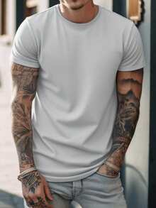 GRDR Men's Solid Color Casual Street Sporty Crew Neck Short Sleeve T-Shirt - Light Grey - View 5