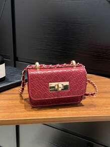 1 Stück vielseitiger, stilvoller, retromodischer Umhängetasche, kleine quadratische Tasche, Mini-Tasche, Modekette, Schultertasche, Umhängetasche, beliebte neue hochwertige Textur, Strass-Kette, Lippenstift-Schulter-Umhängetasche, Mini-Dopamin-Stil, einfarbige Handtasche, Umhängetasche