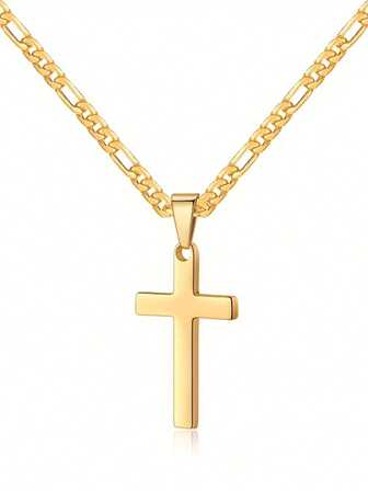 1 件不锈钢男士十字架项链，不锈钢银/金十字架吊坠项链，简约珠宝礼物